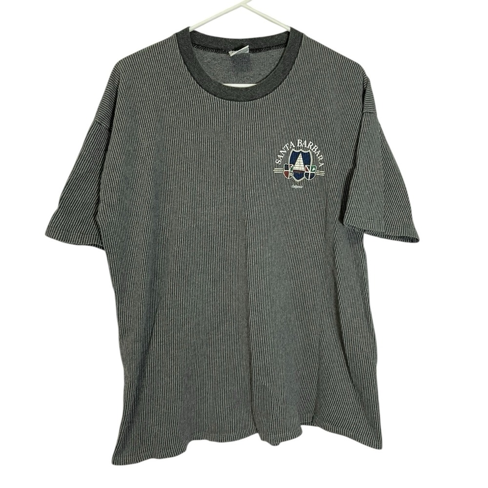 Cal‎ Cru XL Grey Ribbed T-Shirt Santa Barbara California Crest Graphic Nautical